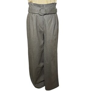 Express Linen Blend Belted Wide Leg Trouser Pants Taupe Size 6